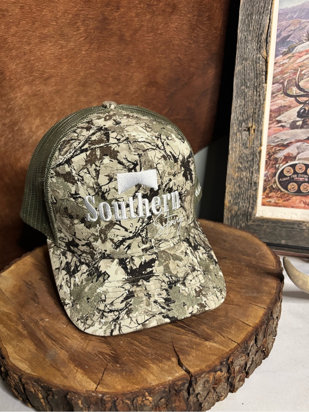 Southern String Hat Co Camo Trucker Hat | Outdoor Hunting Mesh Snapback Cap